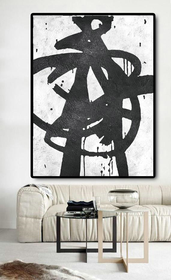Large Abstract Art,Black And White Minimal Painting On Canvas - Canvas Wall Art Home Decor